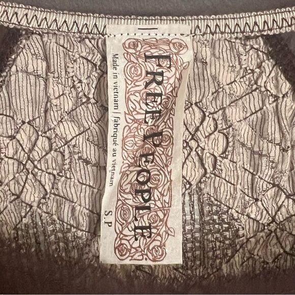 Free People Brown Floral Print Textured Pucker Boho  Top - Picture 3 of 5